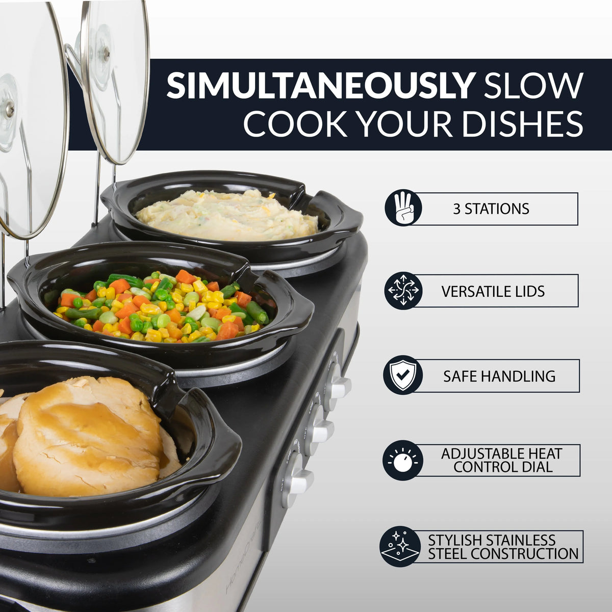 3-Station 1.5-Quart Oval Slow Cooker Buffet, Stainless Steel T971931