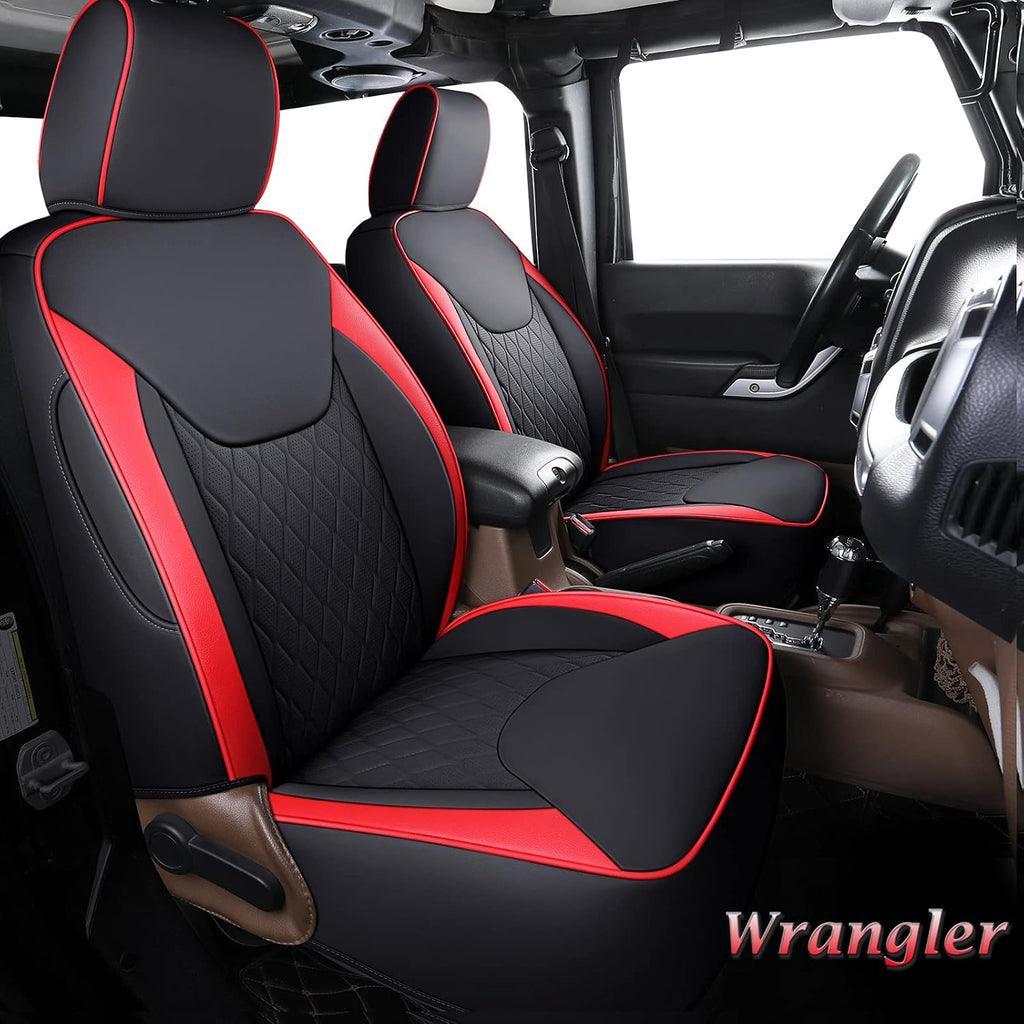 Red 4 Pieces Fabric & Leather Car Seat Covers Full Set W6916