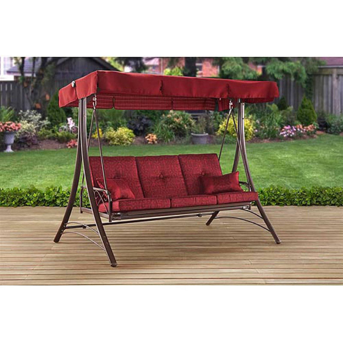 Red 3-Seat Canopy Porch Swing Bed D400