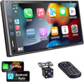 Double Din Car Stereo with Voice Control Carplay and Android Auto, 7 Inch Full Touch HD Capacitive Screen, Car Radio with Bluetooth 5.1, Mirror Link, Front/Rear Camera, Steering Wheel Control, AM/FM S500816