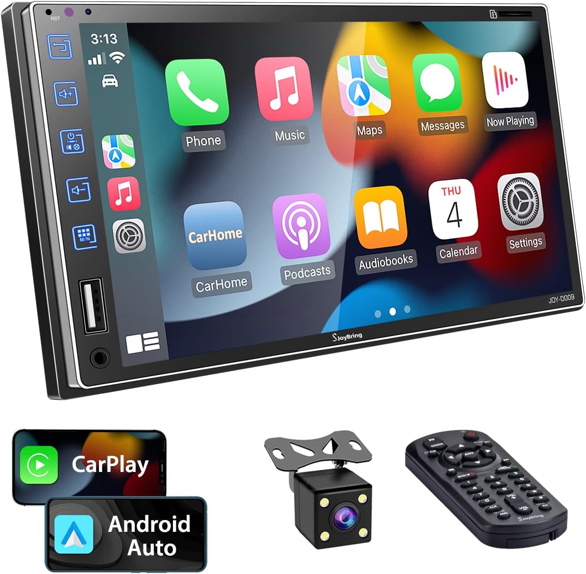 Double Din Car Stereo with Voice Control Carplay and Android Auto, 7 Inch Full Touch HD Capacitive Screen, Car Radio with Bluetooth 5.1, Mirror Link, Front/Rear Camera, Steering Wheel Control, AM/FM S500816