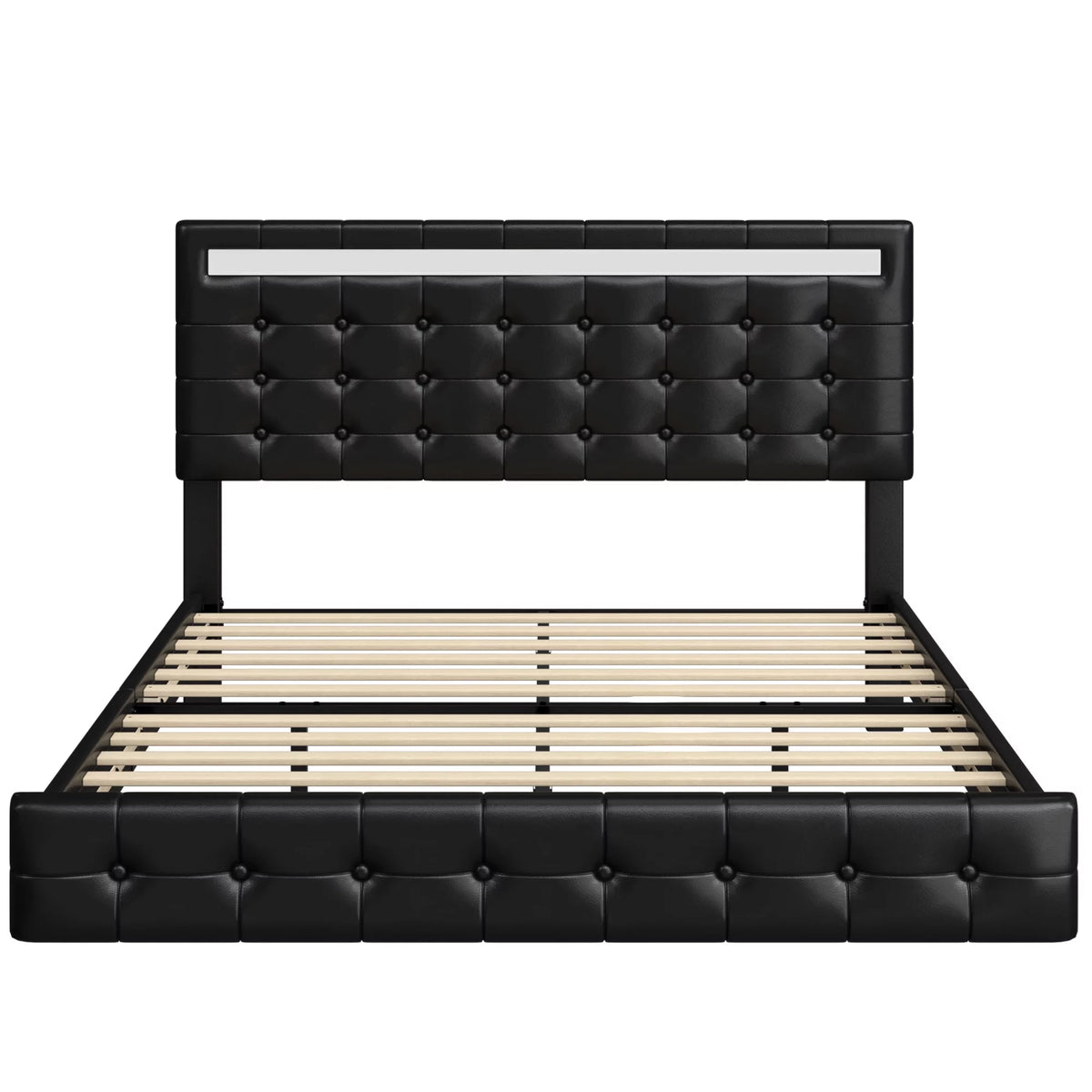 White Queen Floating Platform Bed with Lights and Storage K463