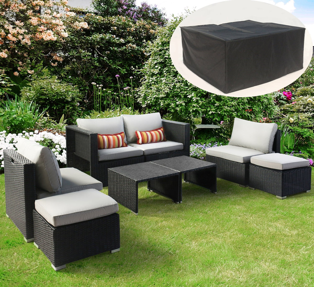 8 PCS Patio Furniture Set Sectional Sofa with Ottoman Coffee Table Q16942