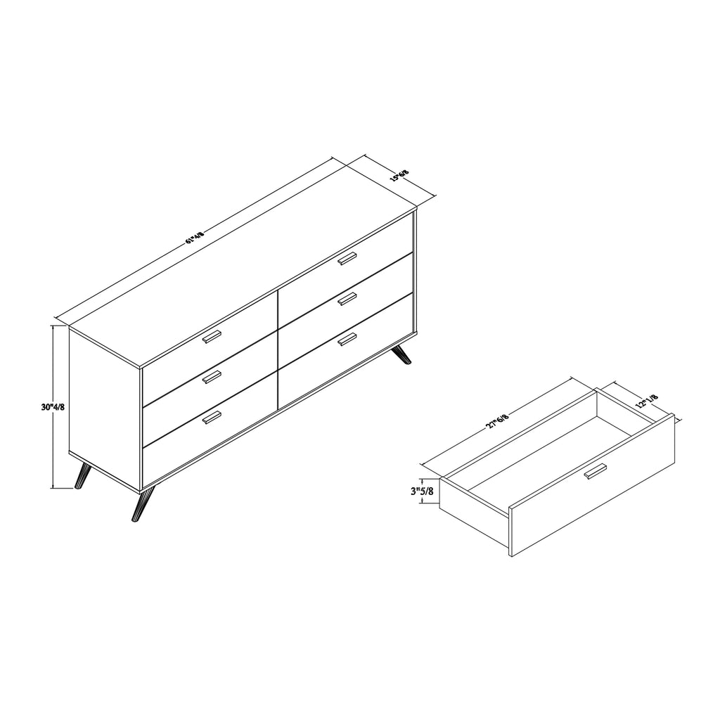 Dark Grey Gold Wood 6-Drawer Dresser D75890