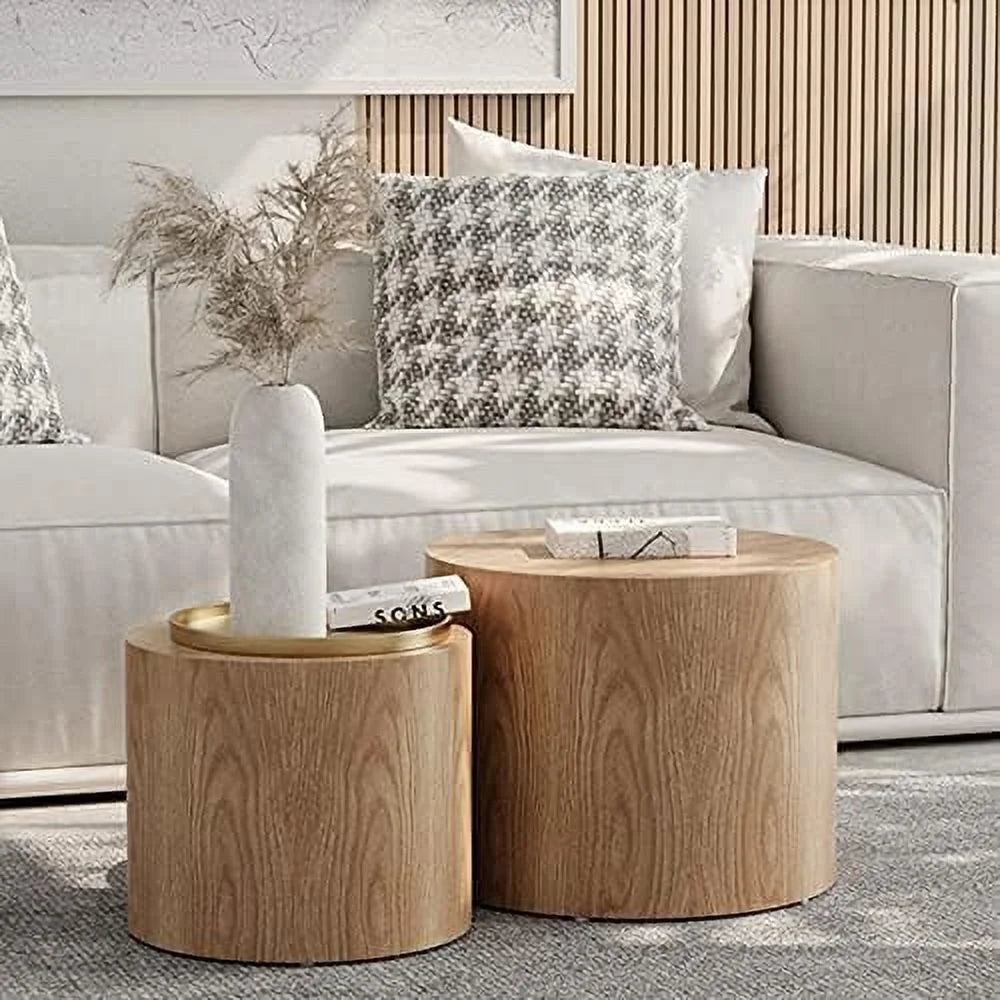Nesting Coffee Table Set of 2 Modern Wooden Round G73616