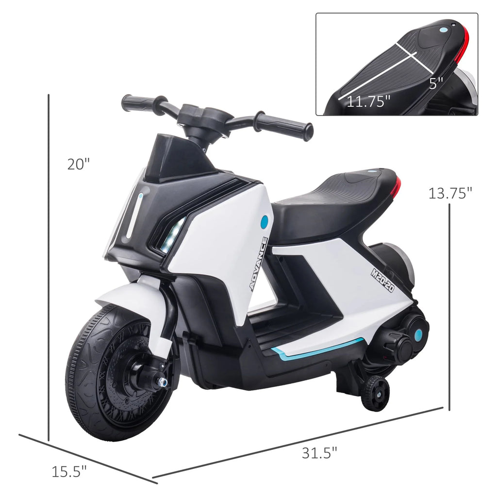 6V Kids Electric Motorcycle Ride-On Rechargeable Bike with Headlights, White F48455
