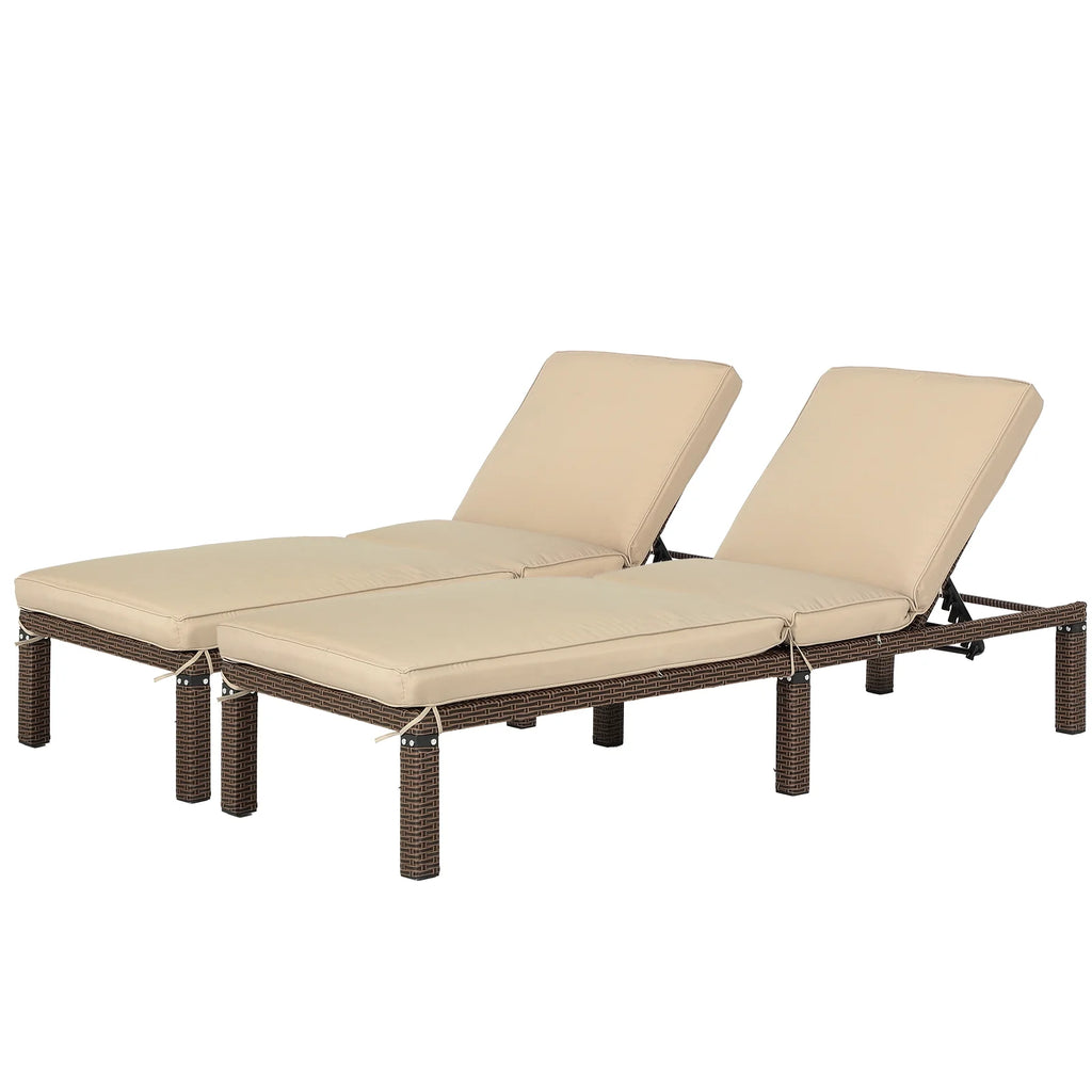 Rattan Wicker Chaise Lounge Chair with Adjustable Backrest & Cushion, Set of 2 K911