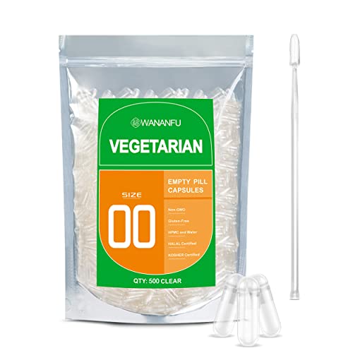 Size 00 Empty Vegetarian Capsules 500 Count with Micro Lab Spoon A6622