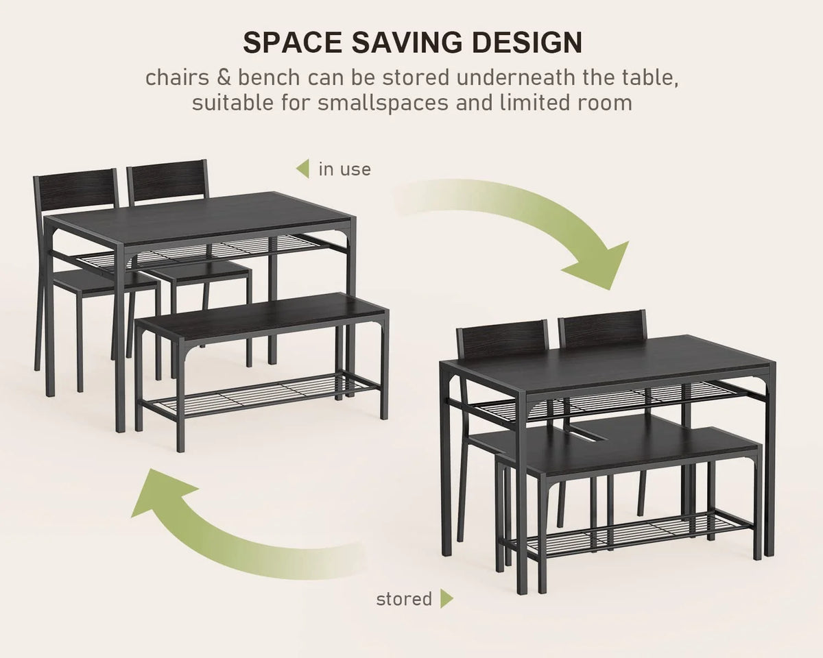 Black Dining Table Set of 4 with 2 Chairs 1 Bench E521