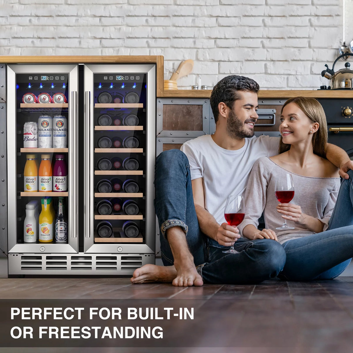Beverage Refrigerator and Wine Cooler, Dual Zone 24 inch Built-in 20 Bottles 57 Cans K27026