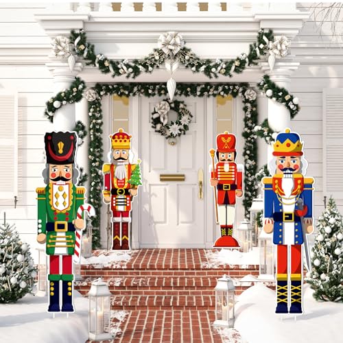 4 Pcs Large Nutcracker Yard Sign with 16 Stakes Christmas Yard Decorations L458