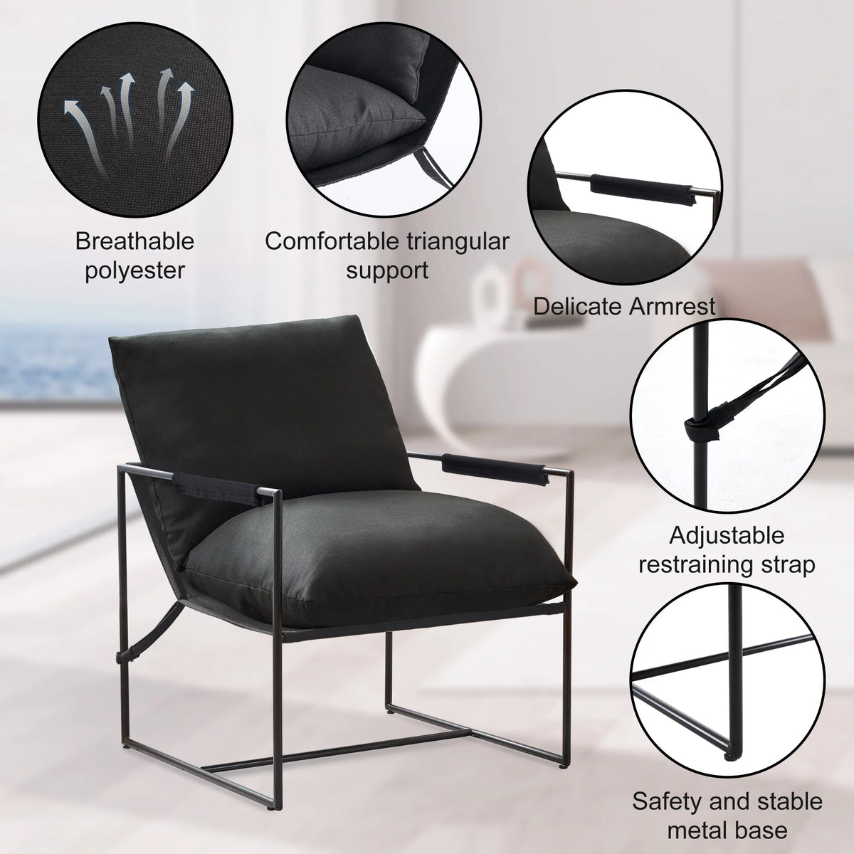Black Sling Accent Chair Set of 2 V1429