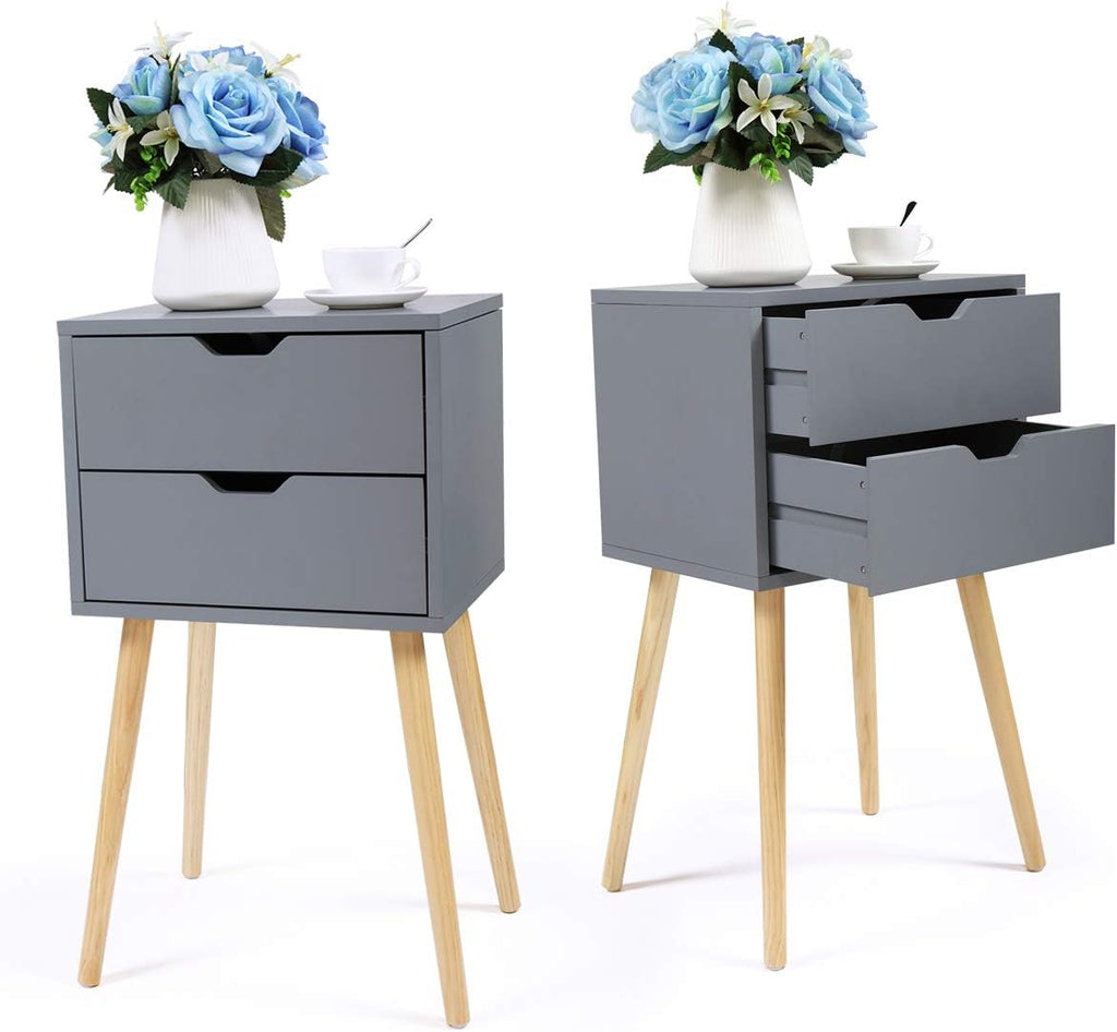 Set of 2 Blue 2 Drawer Wood Nightstand L339