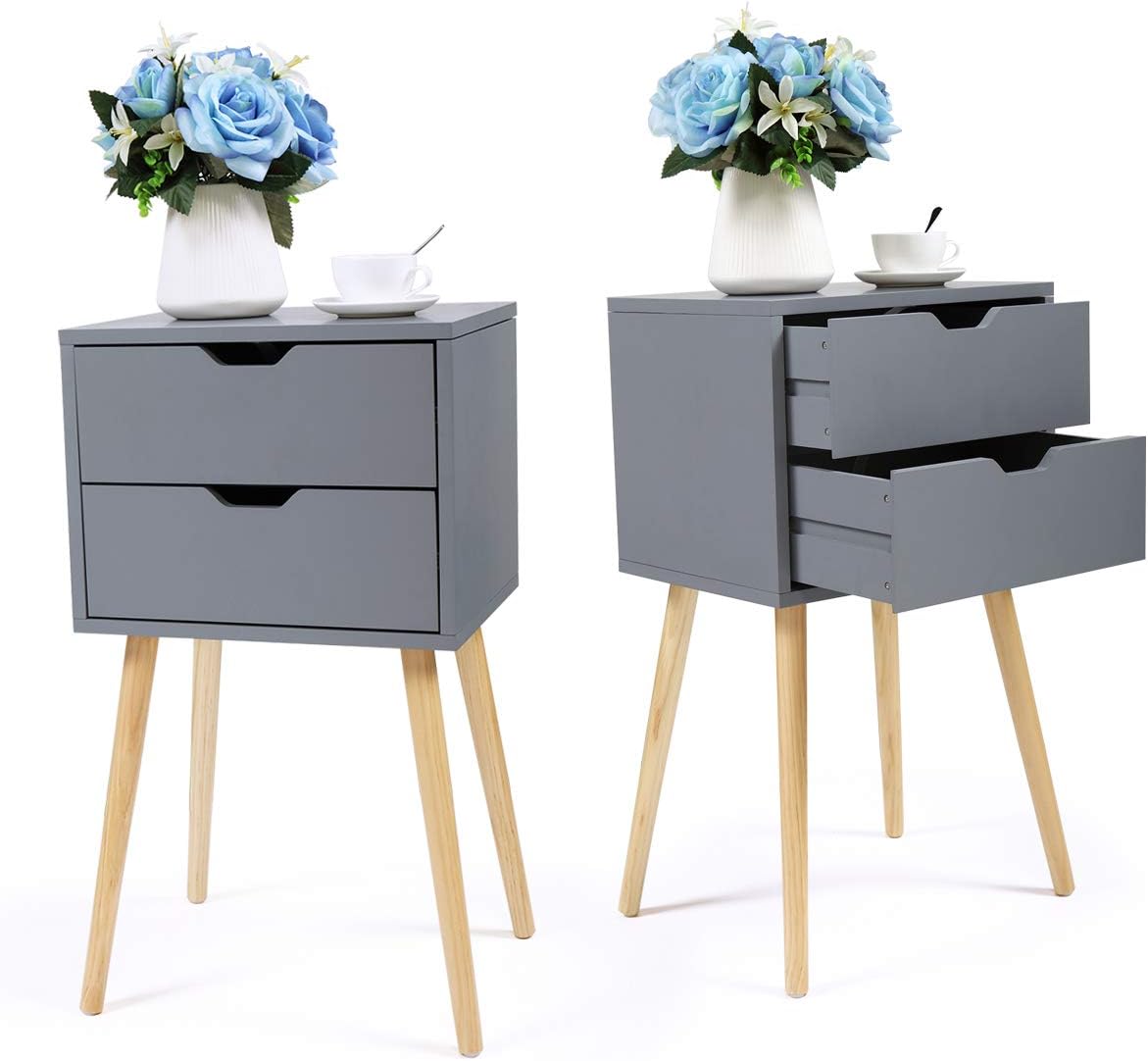 Set of 2 Blue 2 Drawer Wood Nightstand L339