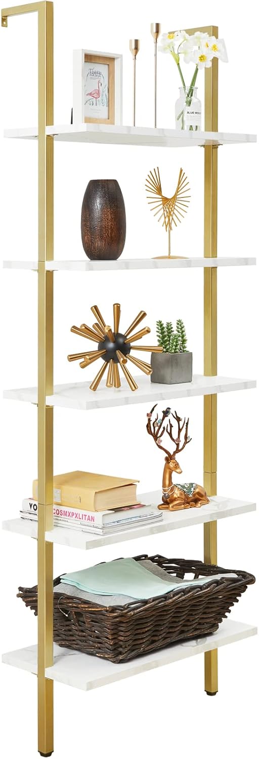 5-Tier Wall-Mounted Bookshelf with Metal Frame W8674