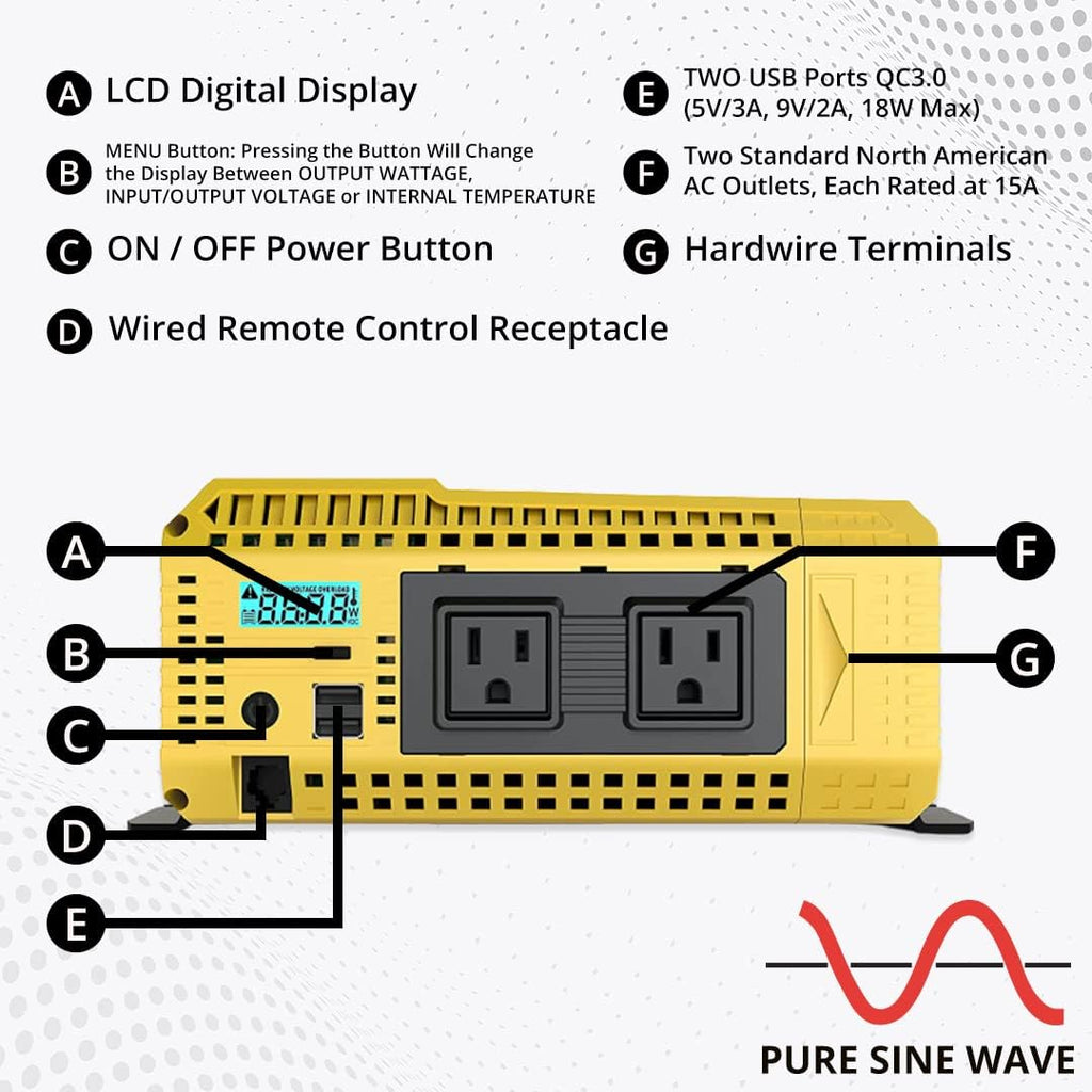2000 Watt 12V Pure Sine Power Inverter F5442