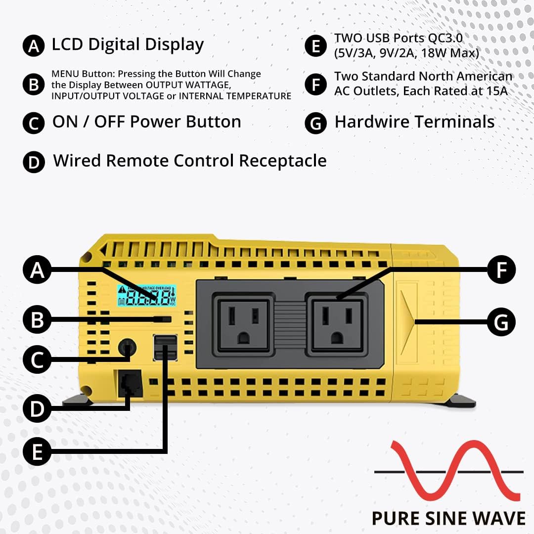 2000 Watt 12V Pure Sine Power Inverter F5442