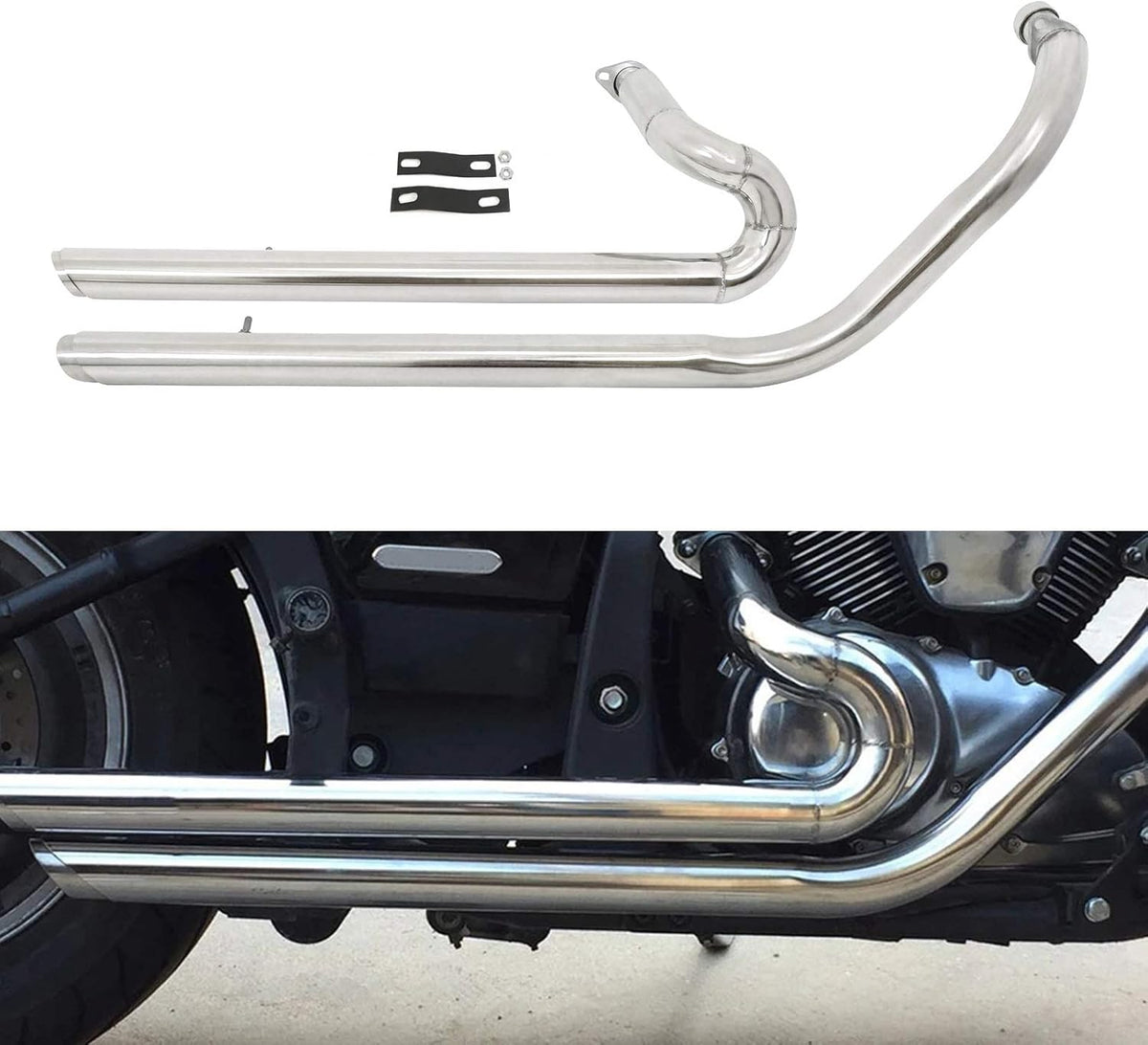 Chrome Full Exhaust Pipe with Silencer Mufflers R2325