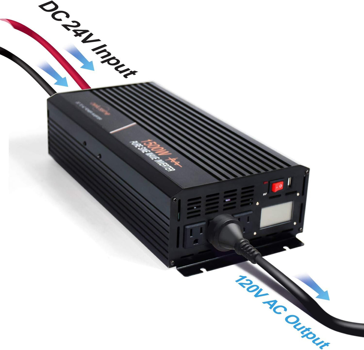 1500 watt Pure Sine Wave Inverter 24v dc to ac 110v 120v with LCD Display Pack of 2 G819701