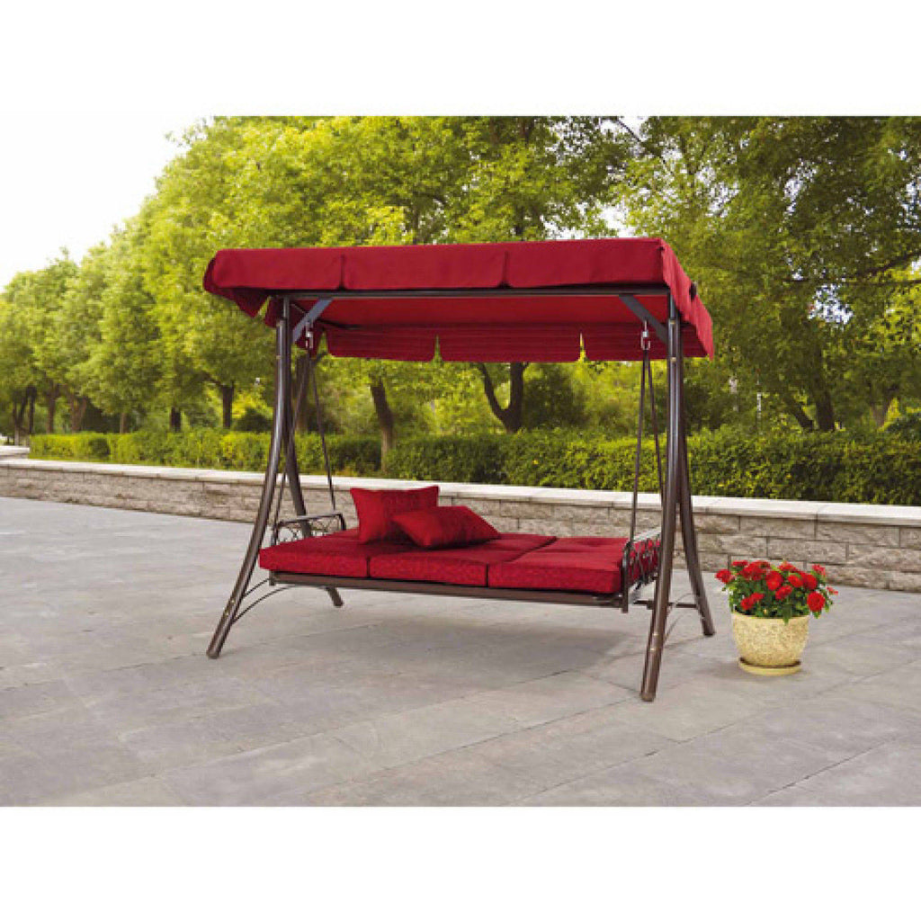 Red 3-Seat Canopy Porch Swing Bed D400