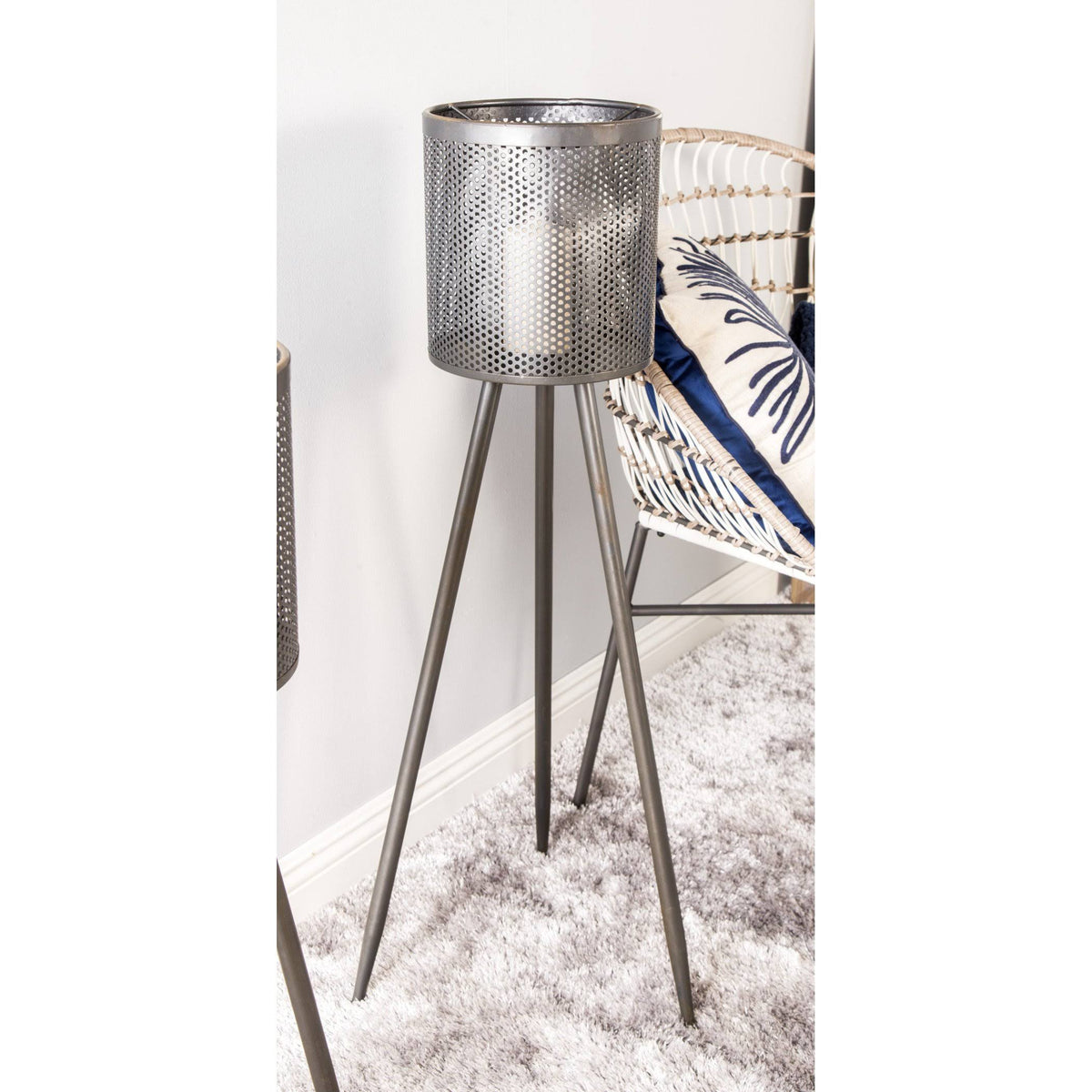 Black Iron and Glass Floor Candle Holder H482