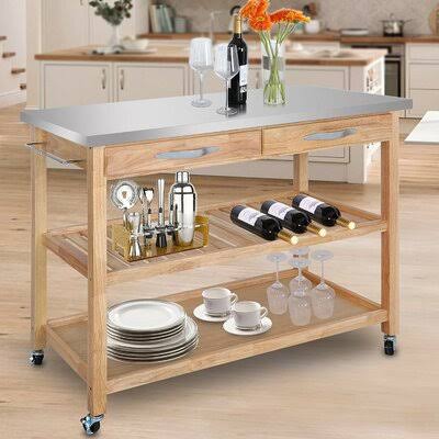 Moveable Kitchen Cart with Stainless Steel Top T56929