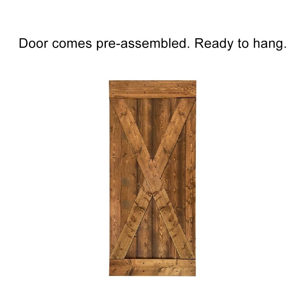 84 in. Walnut Stained Wood Interior Sliding Barn Door with Hardware Kit Y179
