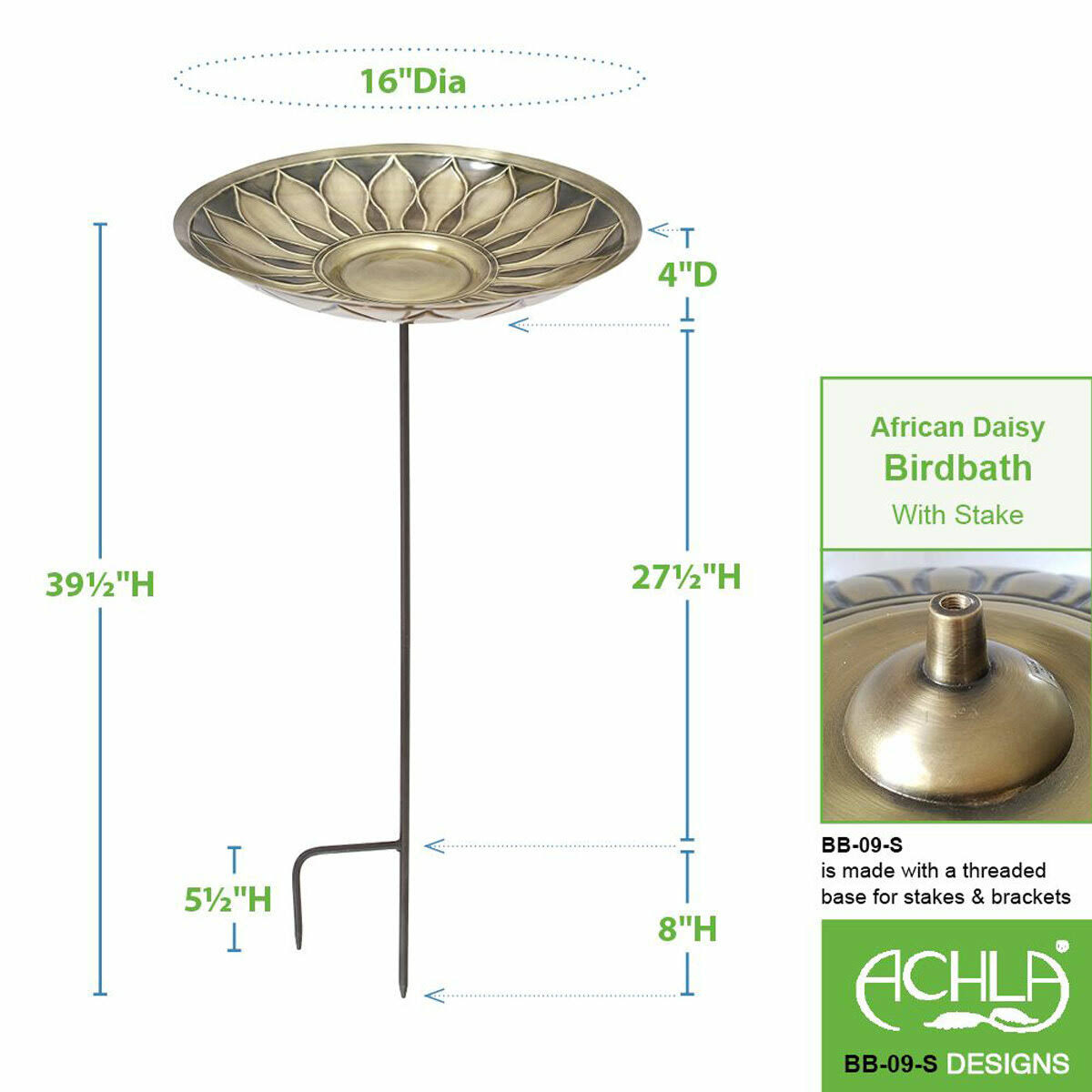 Brass Birdbath with Stake K98513