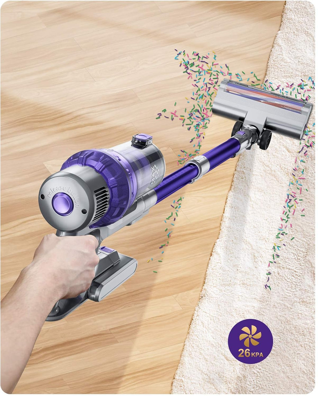 Cordless Vacuum Cleaner, 26KPA Stick Vacuum with Detachable Battery E95798
