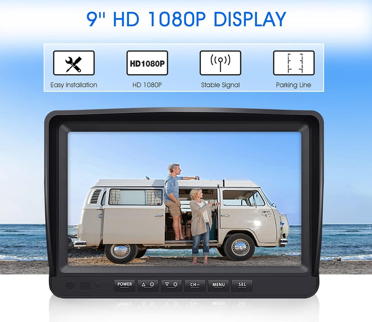 9 Inch Wireless Backup Camera System with DVR Quad Split Monitor I464269