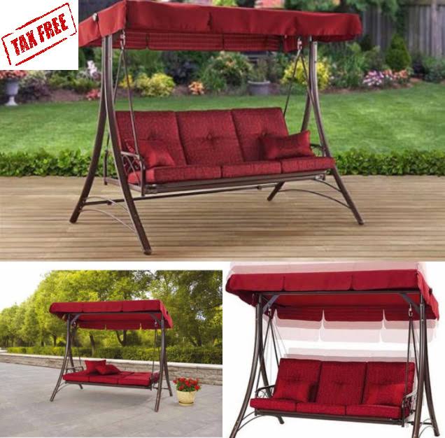 Red 3-Seat Canopy Porch Swing Bed D400