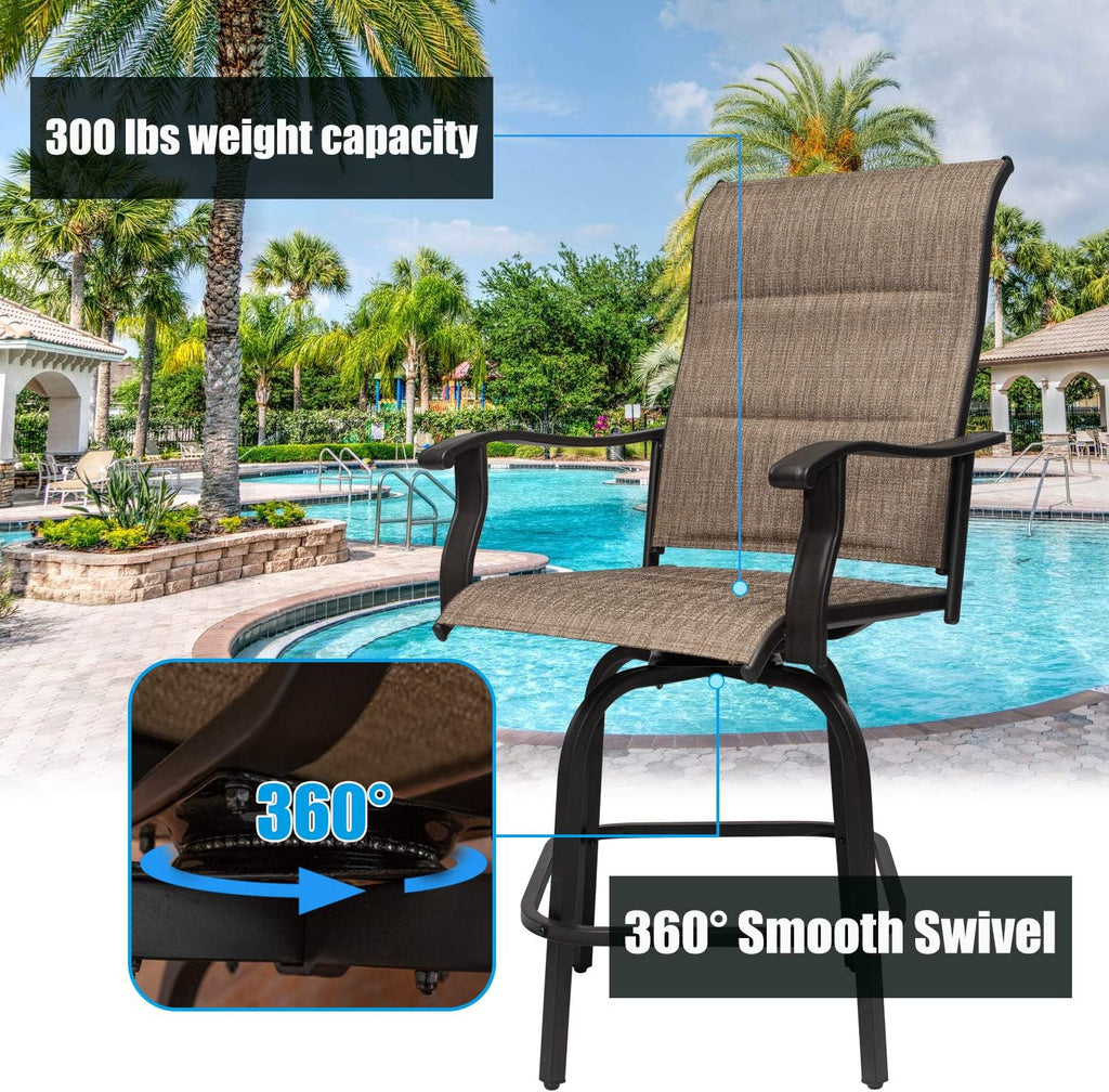 2 PCS All-Weather Padded Textilene Swivel Bar Stools V337304