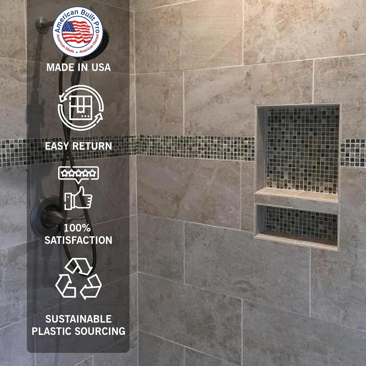 Black Matte Shower Niche Tile Template W209