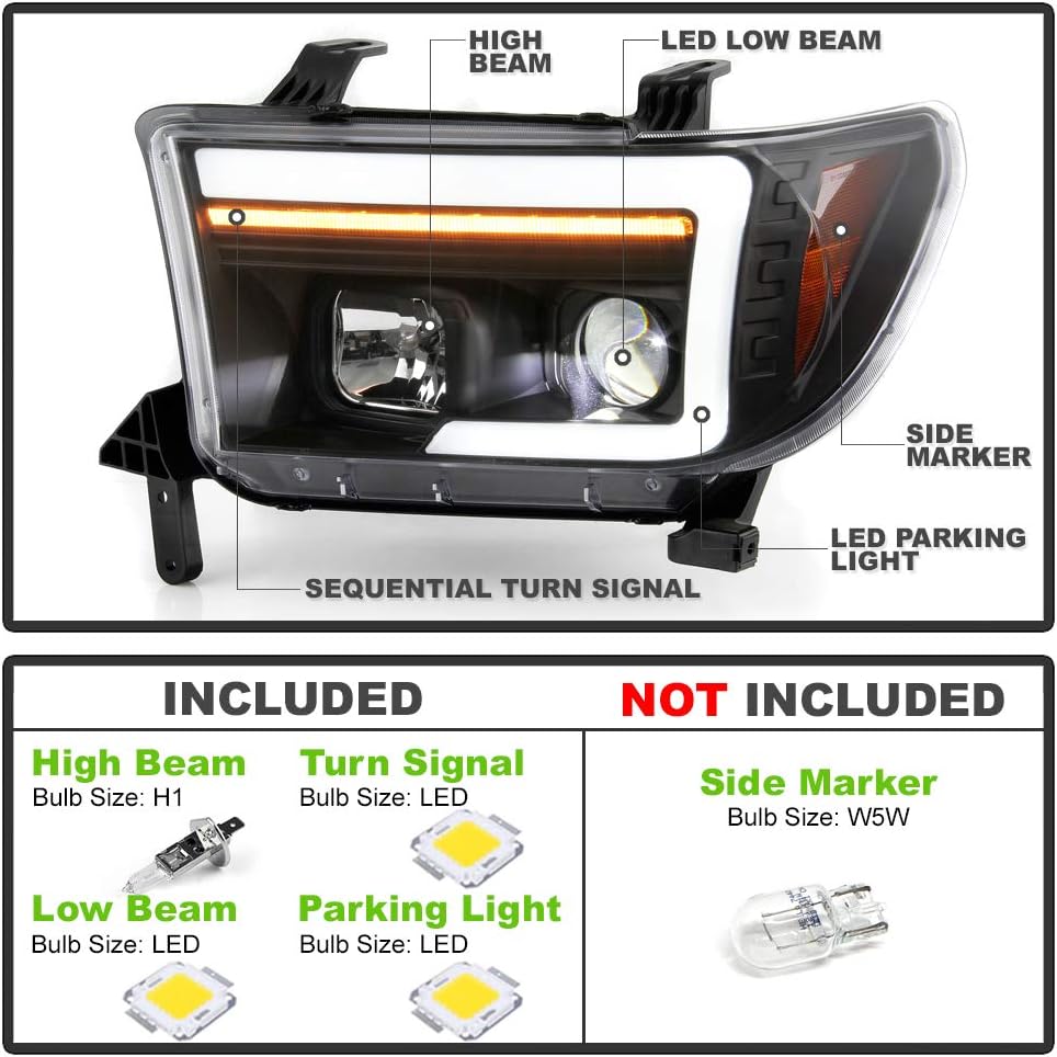 Black LED Projector Headlights E889