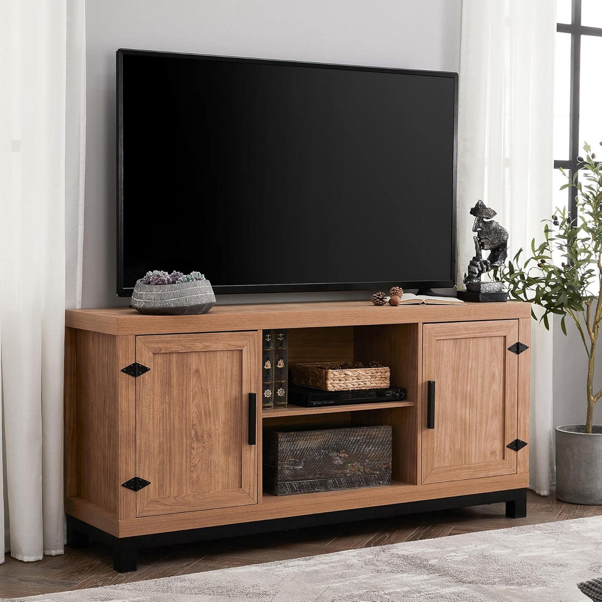 60 Inch Mango Wood TV Stand with 6 Storages S103675