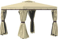 10' x 10' Beige Patio Gazebo with Double Tier Roof, Netting and Curtains A626