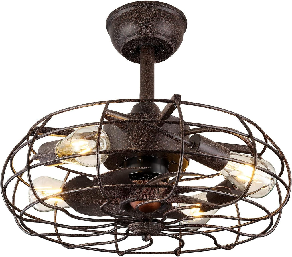 Black Caged Ceiling Fan with Lights C54355