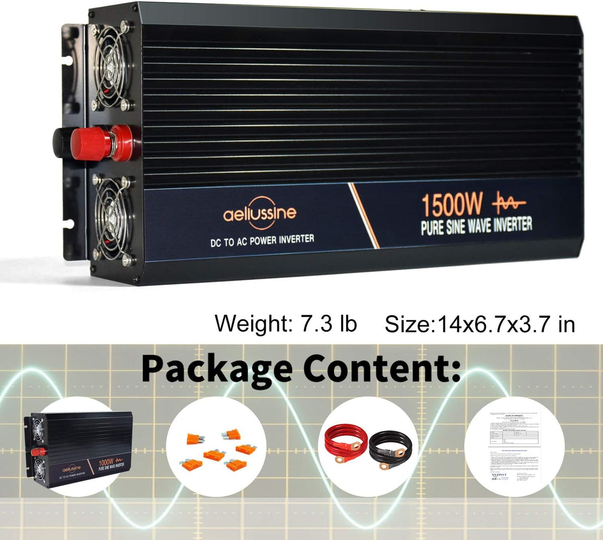 1500 watt Pure Sine Wave Inverter 24v dc to ac 110v 120v with LCD Display Pack of 2 G819701