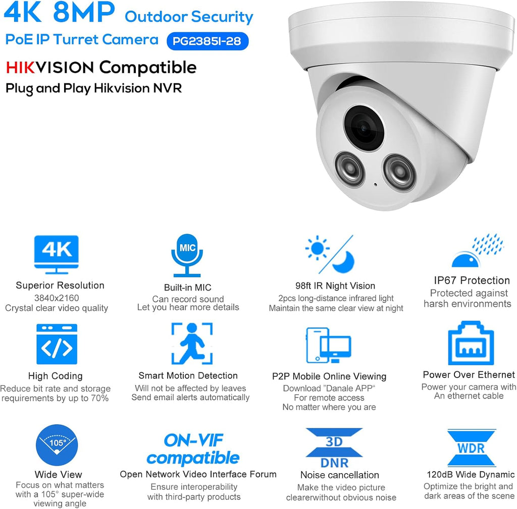 8MP PoE IP Turret Camera with Built-in Mic V78900