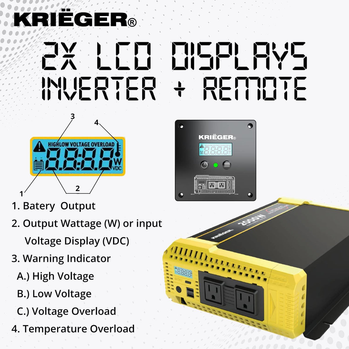 2000 Watt 12V Pure Sine Power Inverter F5442