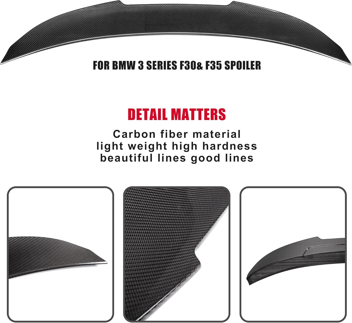 Dry Carbon Fiber Rear Trunk Spoiler Wing W1350