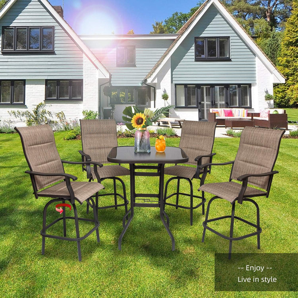 2 PCS All-Weather Padded Textilene Swivel Bar Stools V337304