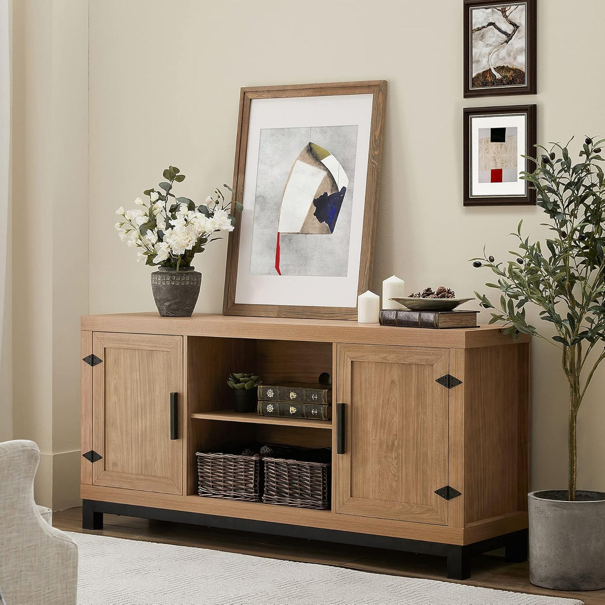 60 Inch Mango Wood TV Stand with 6 Storages S103675