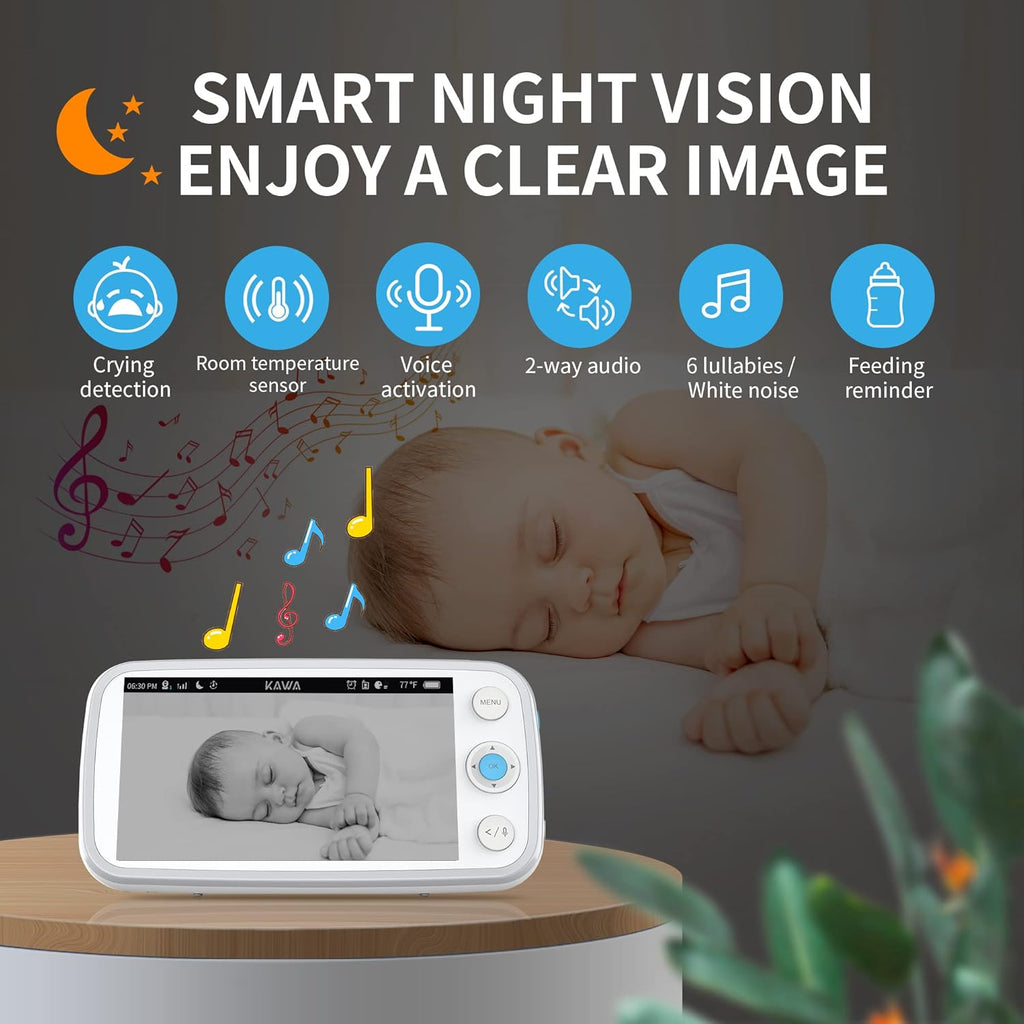 Baby Monitor with Camera and Audio, 720P HD Display, Night Vision, 2-Way Audio W541