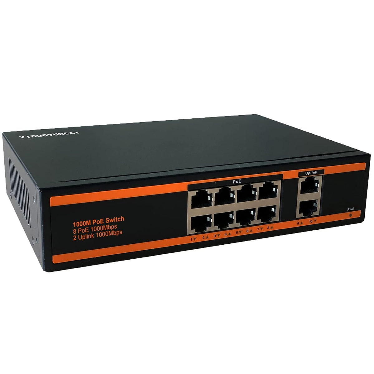10 Ports Ethernet PoE Switch 8 Port 100Mbps PoE+ 2 UpLink 1000Mbps Metal Fanless Unmanaged Pack of 2 O108316