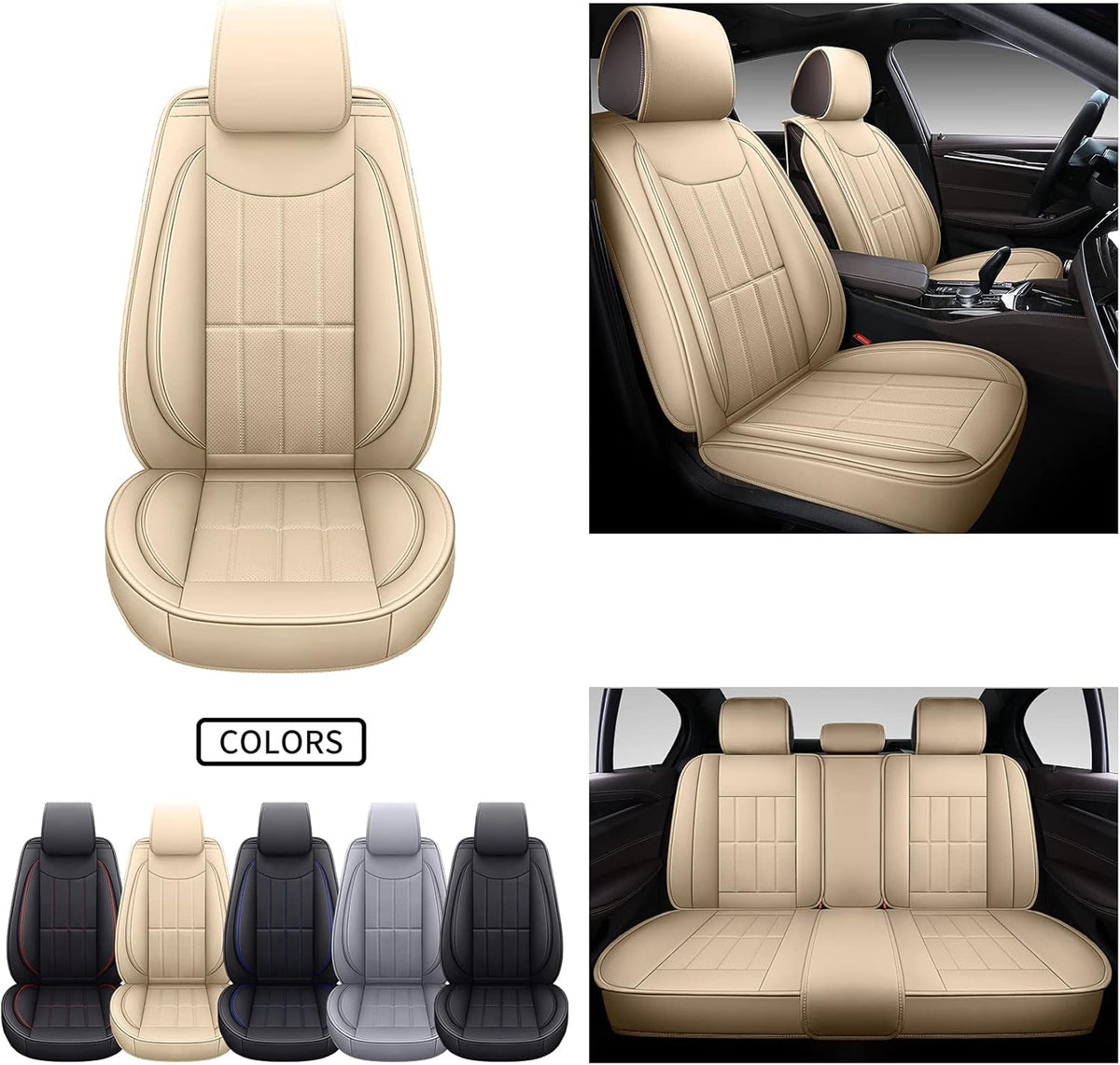 Leather Car Seat Covers Universal Fit Full Set Gray Q90137
