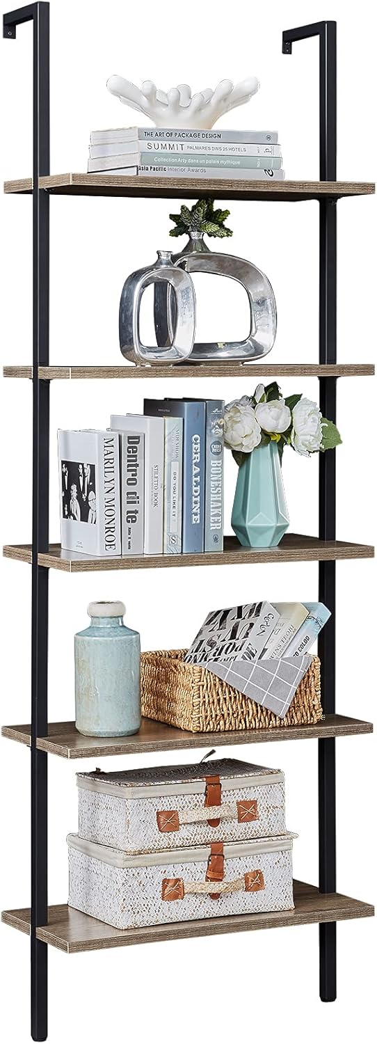 5-Tier Wall-Mounted Bookshelf with Metal Frame W8674