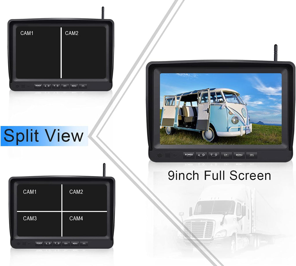 9 Inch Wireless Backup Camera System with DVR Quad Split Monitor I464269
