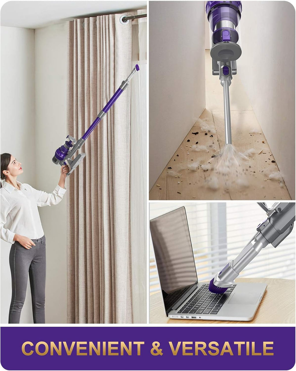 Cordless Vacuum Cleaner, 26KPA Stick Vacuum with Detachable Battery E95798