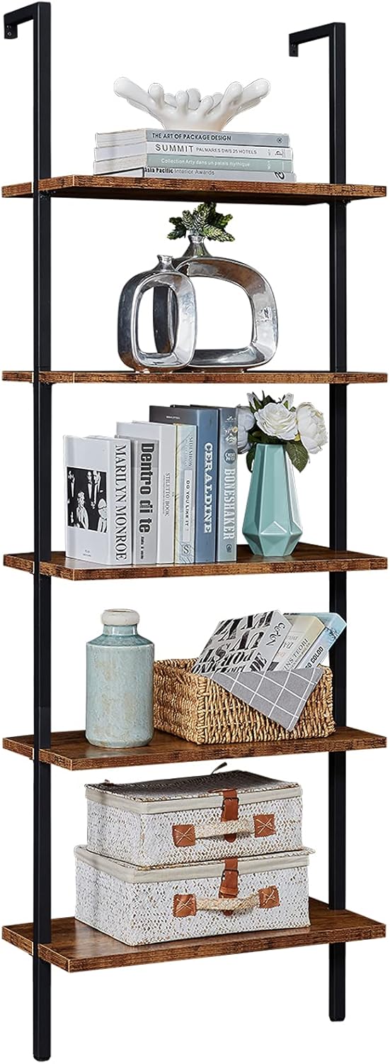 5-Tier Wall-Mounted Bookshelf with Metal Frame W8674